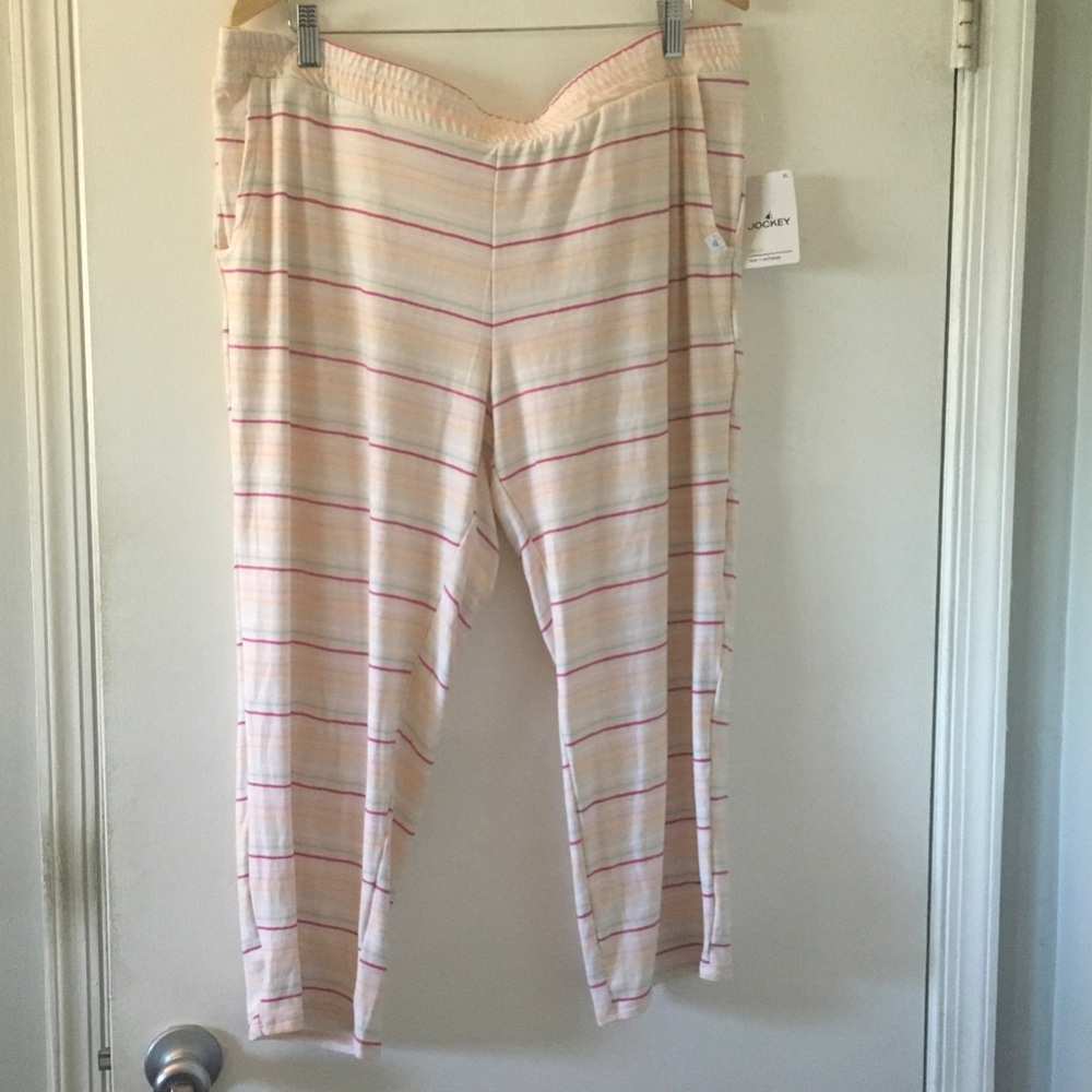 Jockey Cream Lounge Pants with Pink & Coral Stripes